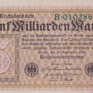Banconota del Reich tedesco da 5 miliardi di Mak 1923 F-VF,*Vecchia carta moneta-Collezione di carta moneta.- Valuta estera/Banconote.-regali per lui.