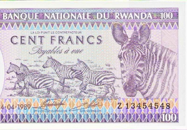 Ruanda 100 Francos moneda Billete 1989 UNC. - Papel Moneda antiguo - Billetes Extranjeros del Mundo - Papel Moneda de Colección - regalos para él.