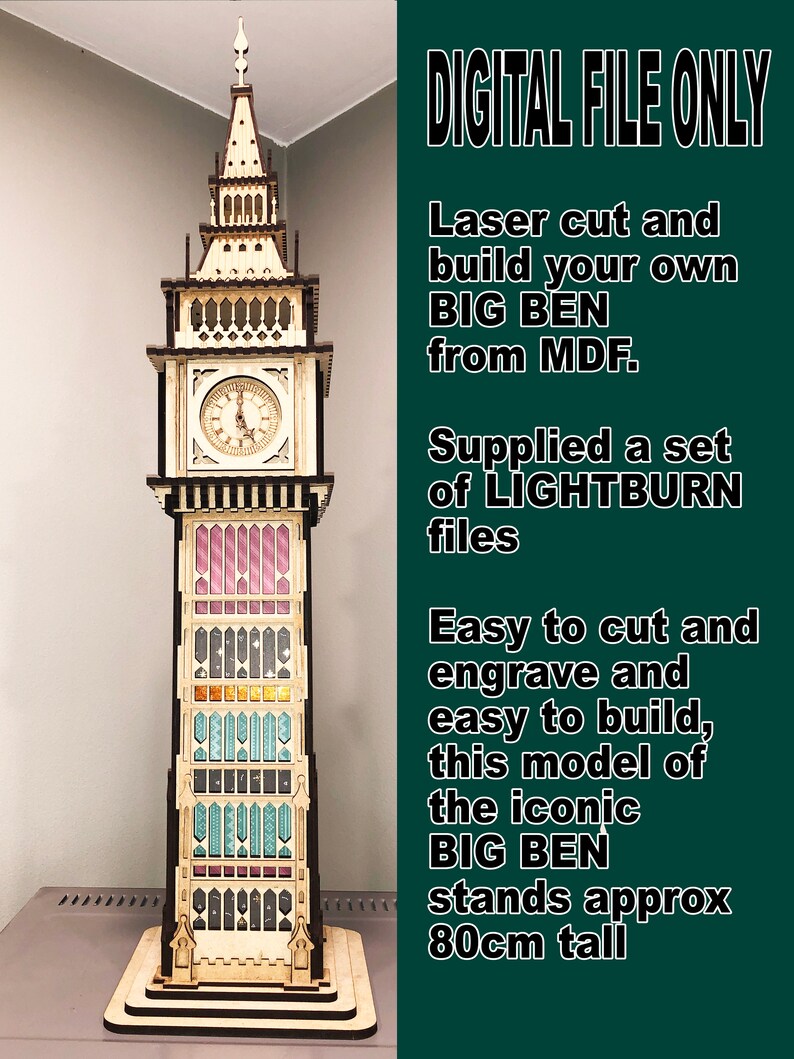 Big Ben DIGITAL File Lightburn Laser Cutting Ready File. Digital
