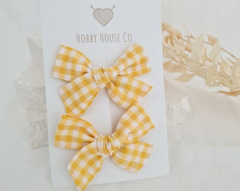 Small Gingham Pigtail Bows For Kids