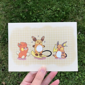 Pawmi, Alolan Raichu and Raichu | Scarlet and Violet PKMN Postcard Art Print