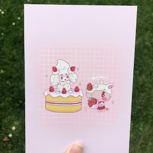 Animal Crossing X PKMN Strawberry Cake Crossover Carte postale Art Print