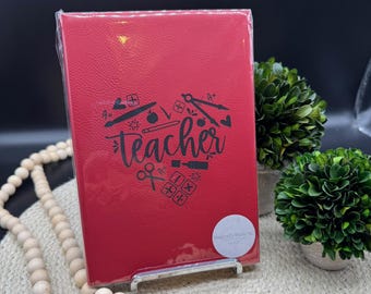 Red Vegan Leather Teacher Notebook: Lined Journal with Bookmark
