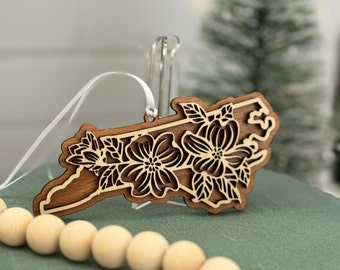 North Carolina 2 Layer Wooden Dogwood Ornament | North Carolina State Flower Ornament