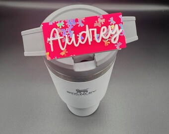 Personalized 20/30/40/64oz Hot Pink Holographic Bows Tumbler Name Tag | 20/30/40/64oz Tumbler Name Tag | Hot Pink Holographic Bows Tag |