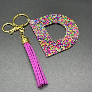 Llavero con monograma de puntos de confeti / Llavero con monograma / Llavero para conductores noveles / Llavero con purpurina / Regalo para conductores noveles / Etiqueta para bolso / 2 tamaños disponibles