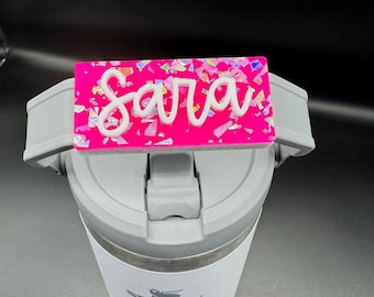 Personalized Hot Pink Glitter Flake Tumbler Name Tag - Stanley IceFlow Tumbler