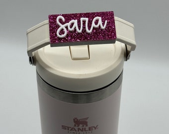 Personalisierte Stanley Tumbler Namensschild: Glitzer Acryl Flip Strohhalm Topper