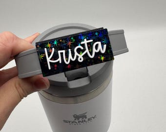 Personalized 20oz/30oz/40oz/64oz Irridescent Stars on Black TUMBLER name tag | 20oz/30oz/40oz/64oz Stanley IceFlow TUMBLER Name Tag