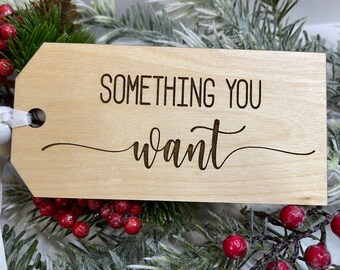 Set di 4 etichette regalo in legno / non personalizzate / qualcosa che vuoi / qualcosa di cui hai bisogno / qualcosa da indossare / qualcosa da leggere
