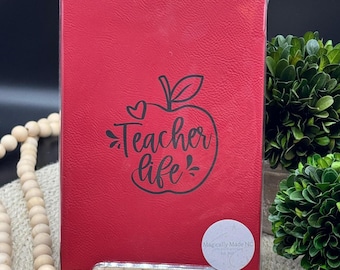 Teacher Life Vegan Leather Notebook: Red Journal with Bookmark