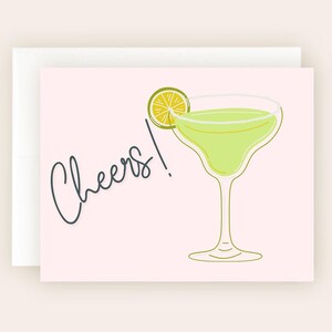 Wydrukuj Kartkę z życzeniami Cheers 5x7 Zielona Karta z gratulacjami dla przyjaciela Urodziny Rocznica Ślub Koktajle Wieczór panieński Uroczystość