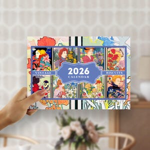 2026 Planner Calendar PRINTABLE Vintage Pernot Biscuits 12 Month Sunday & Monday Start Letter and A4 Size PDF Jpg Files French Cookies 1800s