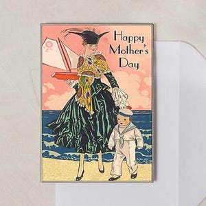 carte vintage Happy Mother's Day imprimable Télécharger maman et fils 1910 PDF 5 x 7 vierge à l'intérieur de carte-cadeau pour la fête des mères carte antique unique