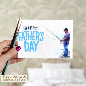 Tarjeta imprimible de pesca para el Día del Padre, 5x7, tarjeta de felicitación minimalista, impresión en casa, bricolaje, JPG, PDF, tarjeta digital de pescador, regalo para papá, amante de la pesca.