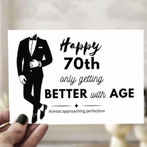 Cartão para impressão de 70º aniversário, presente de aniversário retrô, cartão de aniversário digital, impressão em casa, pai, marido, namorado, avô, irmão, cartão de felicitações