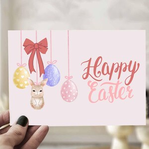 Easter Eggs and Rabbit Printable Happy Easter Card Digital Download Greeting Card DIY Easter Card PDF JPG 5x7 Blank Inside Print at Home