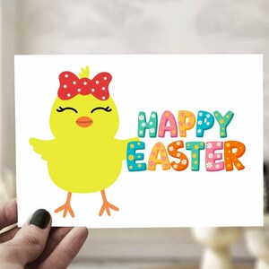 Linda tarjeta imprimible de Feliz Pascua Tarjeta de felicitación de pollito amarillo Tarjeta de Pascua DIY PDF JPG 5x7 Interior en blanco Imprimir en casa Tarjeta de último minuto