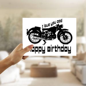 Biglietto d'auguri di compleanno per papà, biglietto d'auguri digitale stampabile, ti amo papà con moto, stampa a casa papà marito fidanzato nonno fratello