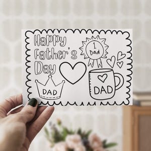 Biglietto d'auguri per la festa del papà da colorare per bambini, formato 5x7, stampabile, stampabile a casa, fai da te, in formato JPG e PDF, colora il tuo biglietto digitale per papà.