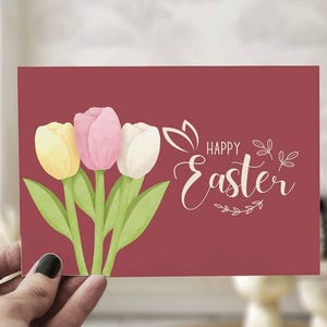 Druckbare Blumen Frohe Ostern Karte Ostern Digitaler Download Grußkarte DIY Minimalist Osterkarte PDF JPG 5x7 Blanko Innenseite Print zu Hause