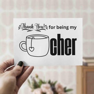 Tasse à thé carte imprimable professeur pour garderie préscolaire, maternelle et cadeau de la petite enfance Merci professeur pliable 5 x 7 PDF JPG impression à la maison carte de dernière minute