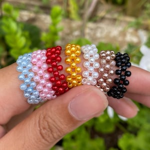 Anello perlato elastico e cucito confortevole / Scegli tra 15 colori / Anello perlato fatto a mano