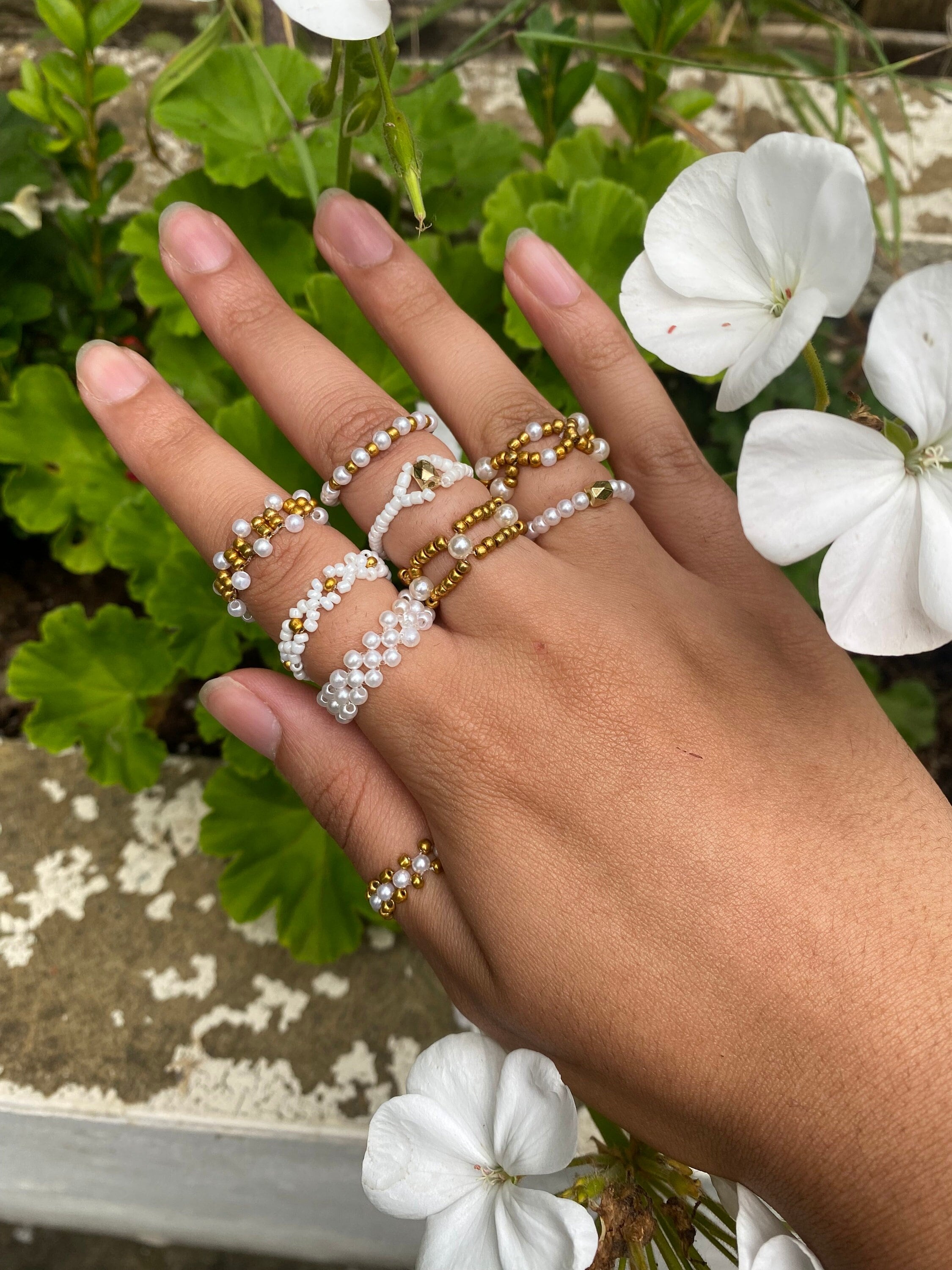 Beaded Rings | White and Gold Collection | Choose From 9