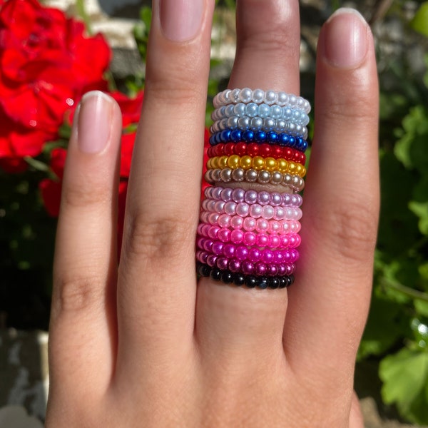 Stretchy, Comfortable, Stackable Beaded Ring | Choose From 12 Colours | Rainbow colours