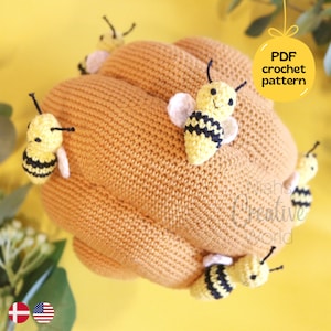 Beehive with small bees, crochet pattern, amigurumi, digital download image 1