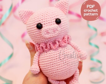 Poppy the Pig, amigurumi crochet pattern, instant digital download