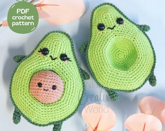 Avocado Family, amigurumi crochet pattern, digital download