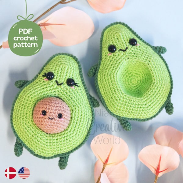 Avocado Family, amigurumi crochet pattern, digital download