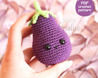 Eddie the Happy Eggplant, plushie, amigurumi crochet pattern, digital download