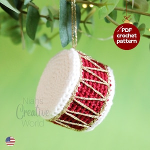 Drum Ornament, Christmas Crochet Pattern, digital download image 1