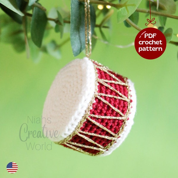 Drum Ornament, Christmas Crochet Pattern, digital download