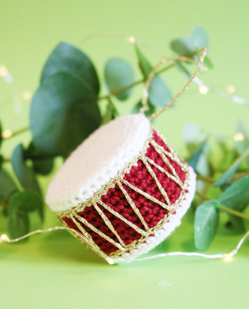 Drum Ornament, Christmas Crochet Pattern, digital download image 3