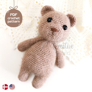 Bowie the Bear, crochet amigurumi pattern, digital download