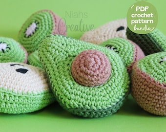 Frutas Verdes, paquete de patrones de crochet, Kiwi, Aguacate, Pera, descarga digital