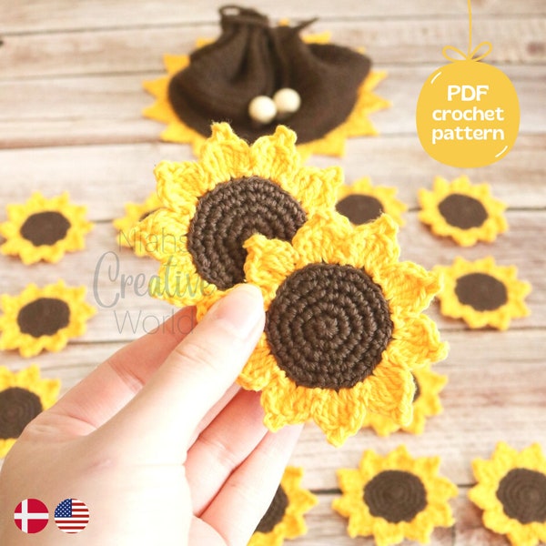 Sunflower Memory Game with Sunflower bag, NO-SEW Crochet Pattern, Digital Download