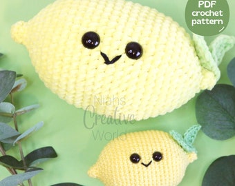 Lenny the Happy Lemon, plushie, amigurumi crochet pattern, digital download