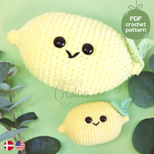 Lenny the Happy Lemon, plushie, amigurumi crochet pattern, digital download