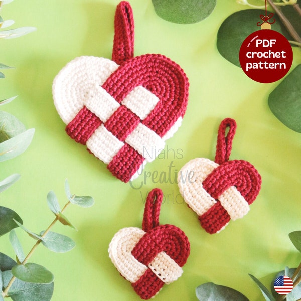 Woven christmas hearts, traditional Danish hearts, crochet pattern, digital download