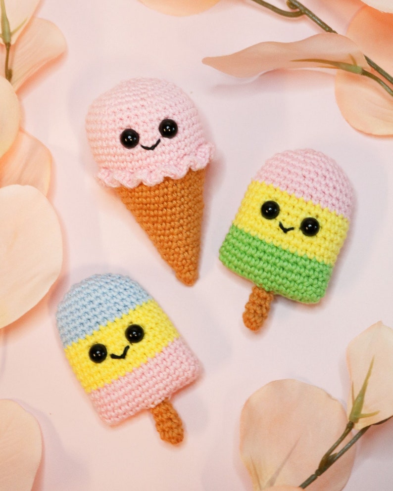 NO-SEW Ice Cream Cone Popsicle, amgiurumi crochet pattern bundle image 2