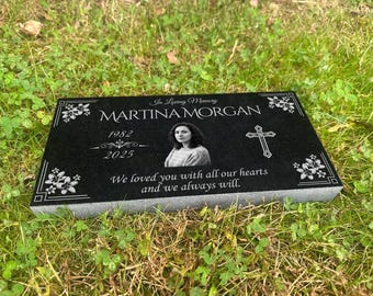 Memorial Stone for Mom Dad with photo, Personalized In Loving Memory Memorial Stone, Customized Engraved Thick Granite