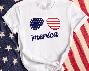 Camisa de óculos de sol Merica, camisa da Estátua da Liberdade de 4 de julho, camiseta Merica, óculos de sol de 4 de julho, 'Merica, América, vermelho, branco e azul, EUA