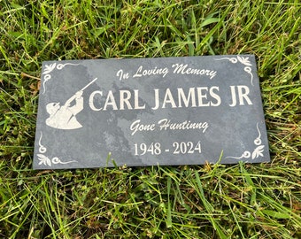 Memorial Stone Gray Slate for Hunter Dad, Personalized In Loving Memory Memorial Stone, Engraved Custom Memorial Plaque, Custom Grave Marker