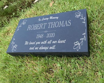 Memorial Stone Gray Slate for Mom Dad, Personalized Memorial Gray Slate Grave Marker Headstone, Gray Slate Thick Stone