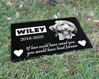 Pet Memorial Picture Stone Cat Dog, Personalized Laser Engraved Dog Cat Memorial with Image, Granite Stone Pet Grave, Granite Pet Headstone