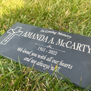 Memorial Stone Gray Slate for Mom Dad, Personalized In Loving Memory Memorial Stone, Engraved Customized Memorial Plaque,Garden Grave Marker